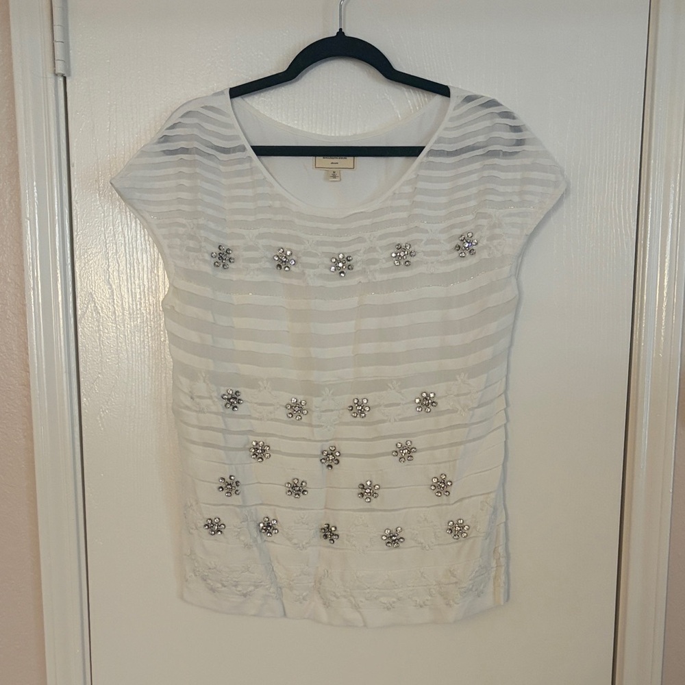 Moulinette Soeurs beautiful white beaded chiffon blouse  sz M